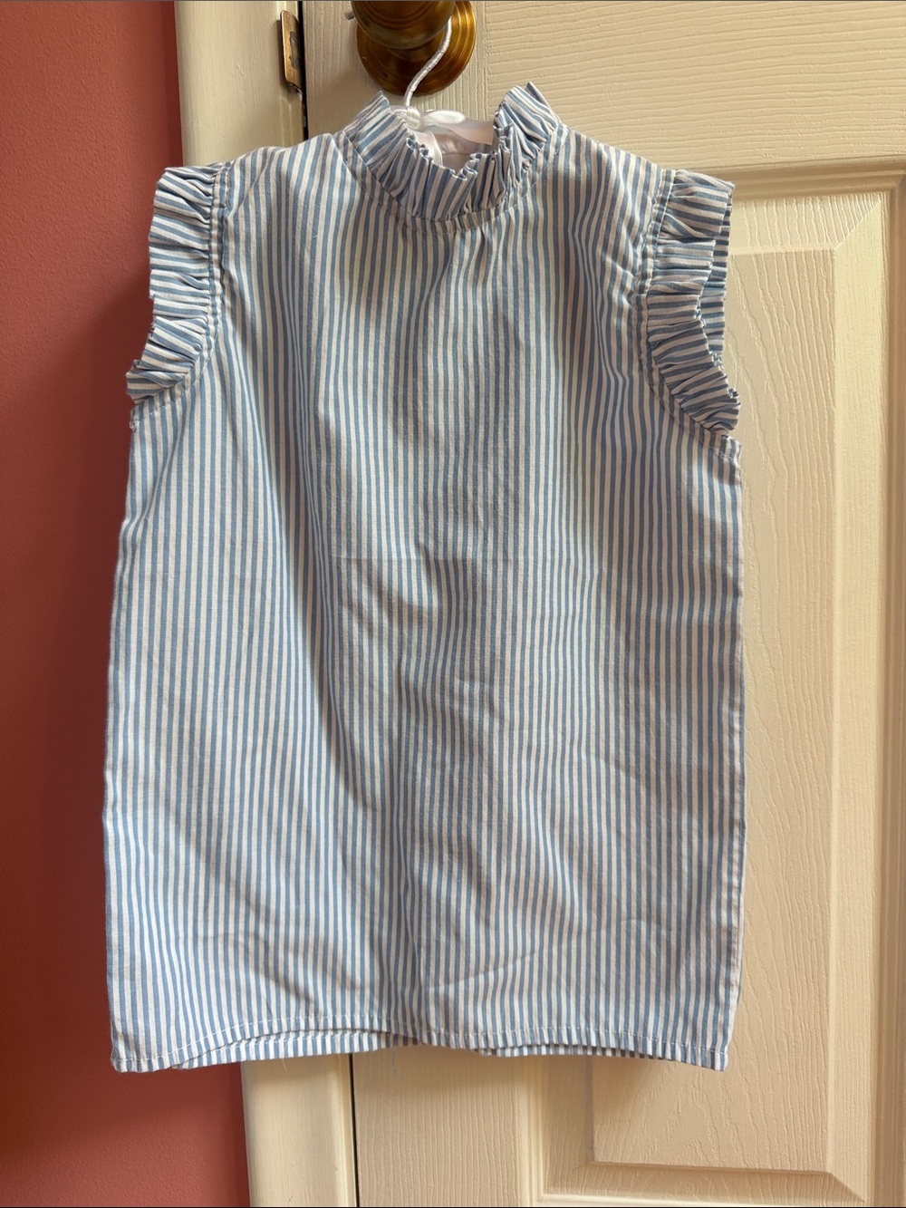 Girls Blue Stripe Ruffle Sleeve Top